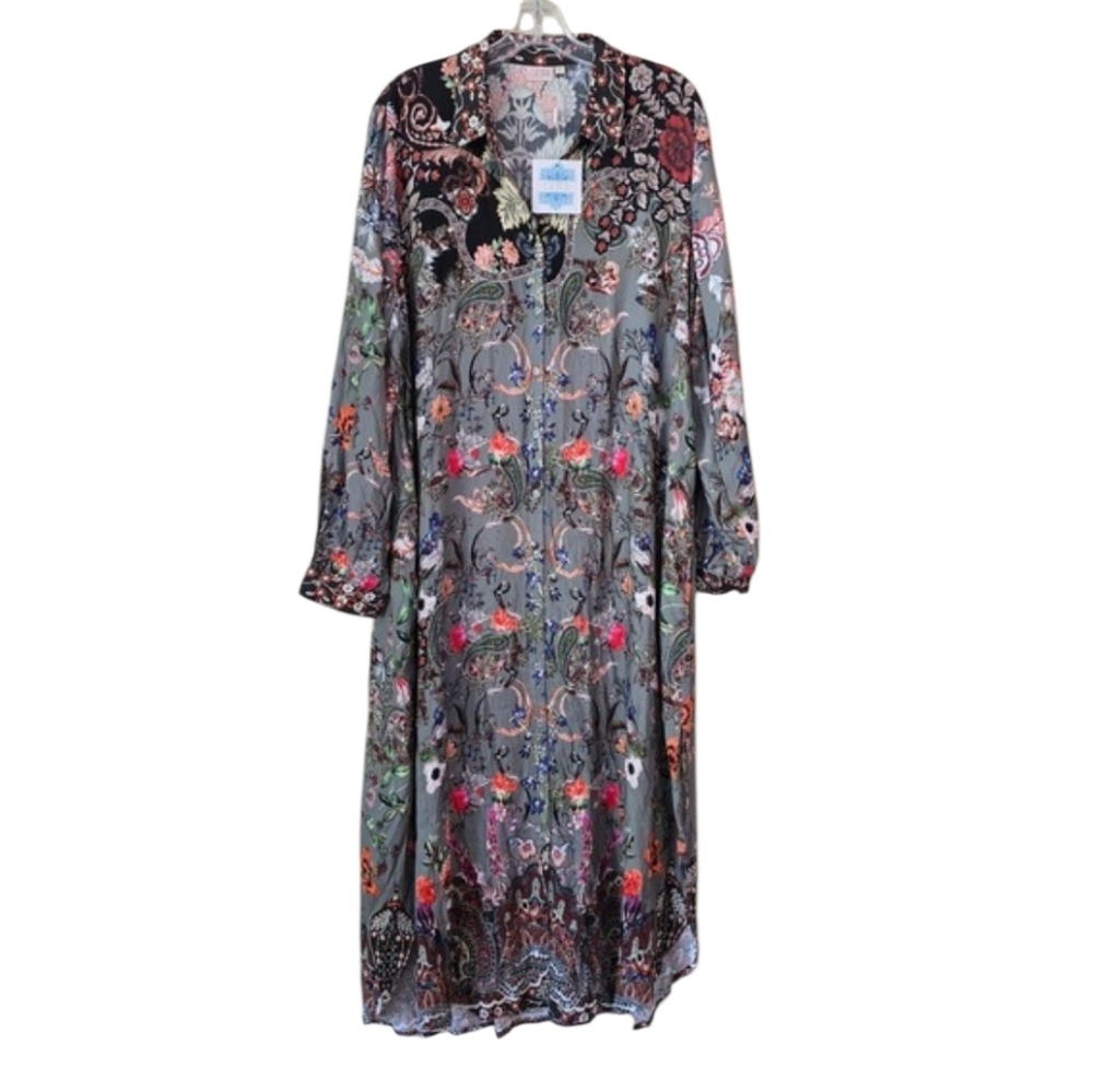 CIENNA Jolene Button Down Shirt Dress Size Large‎  Floral Print NWT